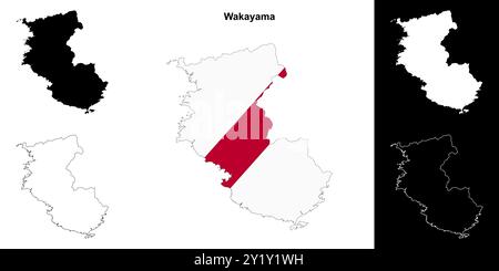 Set di mappe delineate della prefettura di Wakayama Illustrazione Vettoriale