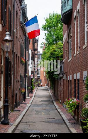 Storica Acorn Street su Beacon Hill nel centro cittadino di Boston Massachusetts MA Foto Stock