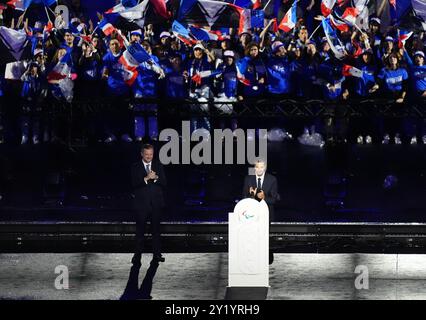 Il presidente di Parigi 2024 Tony Estanguet durante la cerimonia di chiusura dei Giochi Paralimpici estivi di Parigi 2024 allo Stade de France di Parigi. Data foto: Domenica 8 settembre 2024. Foto Stock