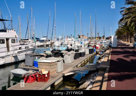 Porto peschereccio di Canet-en-Roussillon, comune della Côte vermeille nel dipartimento dei Pirenei-Orientales, regione della Languedoc-Roussillon, in Francia Foto Stock