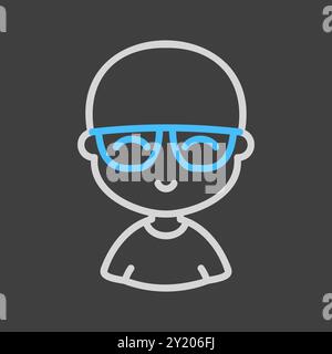 Ritratto di un giovane uomo calvo con eleganti occhiali vettoriali su sfondo scuro. Simbolo hipster. Segni del ritratto dei personaggi avatar. Simbolo grafico per il Illustrazione Vettoriale