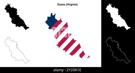 Set di mappe di contorno della contea di Essex (Virginia) Illustrazione Vettoriale