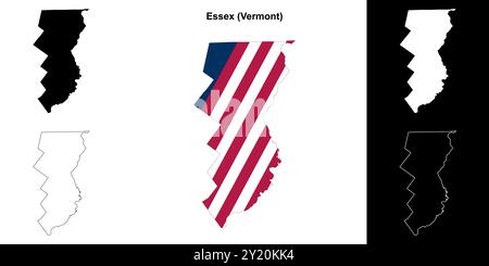 Essex County (Vermont) set di mappe di contorno Illustrazione Vettoriale