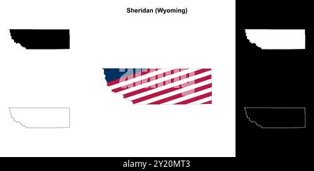 Sheridan County (Wyoming) - Set di mappe di contorno Illustrazione Vettoriale