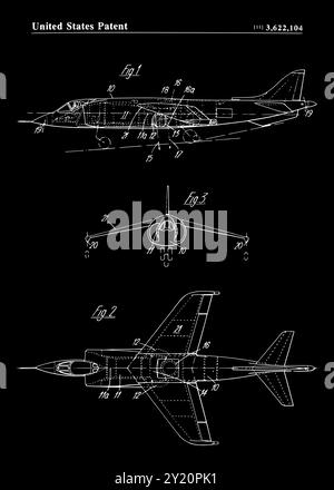 Questo disegno tecnico raffigura un progetto dettagliato di un aeromobile. L'immagine mostra tre diverse viste dell'aereo Illustrazione Vettoriale