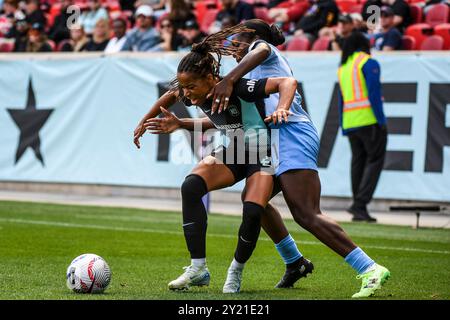 Harrison, Stati Uniti. 8 settembre 2024. Harrison, Stati Uniti, 8 settembre 2024: Jessica Silva (20 Gotham FC) e Michelle Alozie (11 Houston Dash) durante la partita della National Women's Soccer League tra Gotham FC e Houston Dash alla Red Bull Arena di Harrison, NJ Stati Uniti (SOLO USO EDITORIALE). (Rebekah Wynkoop/SPP) credito: SPP Sport Press Photo. /Alamy Live News Foto Stock