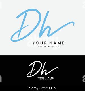 Logo della lettera iniziale D, H, DH. Logo della firma alfabetica DH scritto a mano Illustrazione Vettoriale