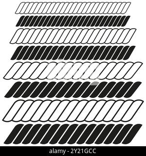 Icone di ripetizione geometrica. Forme ondulate astratte. Grafica a linee ripetitive. Design senza giunzioni vettoriali. Illustrazione Vettoriale