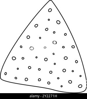 Delineare i chip di tortilla isolati con nacho. Elemento di design con puntatore a icona adesivo in stile minimalista. Schede per illustrazioni vettoriali, poster, opuscolo, banner, brochure, etichetta del prezzo, etichetta o web, idea di design promozionale Illustrazione Vettoriale