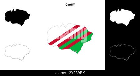 Mappa di contorno vuota di Cardiff Illustrazione Vettoriale