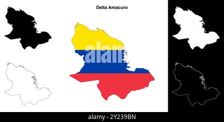 Set di mappe di contorno dello stato Delta Amacuro Illustrazione Vettoriale