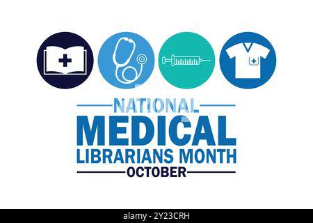 National Medical Librarians mese ottobre carta da parati con forme e tipografia, banner, carta, poster, modello. Mese nazionale dei bibliotecari medici Illustrazione Vettoriale