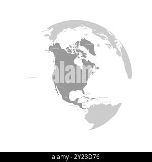 Continente Nord America silhouette evidenziata blu scuro sul globo terrestre. Etichette del nome del paese visibili. Illustrazione vettoriale Illustrazione Vettoriale