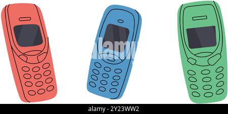 Vecchi telefoni cellulari. Vecchi gadget di comunicazione. Illustrazione vettoriale. Illustrazione Vettoriale