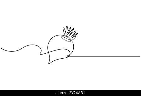 Barbabietola con disegno a linea continua stile barbabietola. Schizzo lineare nero di barbabietola da giardino isolato su sfondo bianco. Un disegno a linea continua Illustrazione Vettoriale