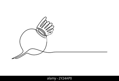 Barbabietola con disegno a linea continua stile barbabietola. Schizzo lineare nero di barbabietola da giardino isolato su sfondo bianco. Un disegno a linea continua Illustrazione Vettoriale