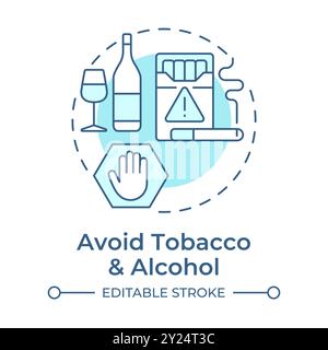 Evitare tabacco e alcol icona di concetto blu morbido Illustrazione Vettoriale