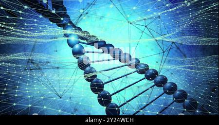 Filamento di DNA e connessioni di rete, elaborazione di dati scientifici Foto Stock