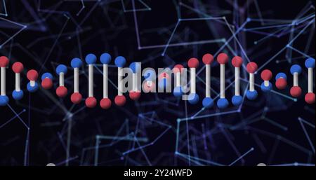 Filamento di DNA e immagine della struttura molecolare su una rete di connessioni Foto Stock