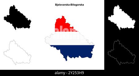 Set di mappe di contorno della contea di Bjelovarska-Bilogorska Illustrazione Vettoriale