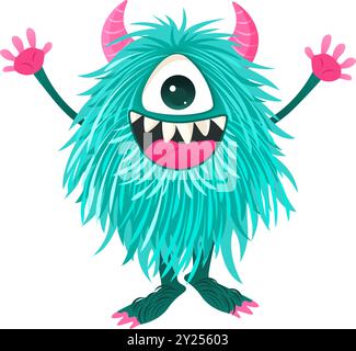 Carino carino mostro soffice con corna. Clip art. Illustrazione Vettoriale