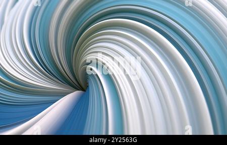 Macro di nastri piegati, carta da parati alla moda con strati ondulati e polsini.illustrazione 3d. Foto Stock