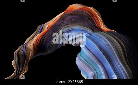 Macro di nastri piegati, carta da parati alla moda con strati ondulati e polsini.illustrazione 3d. Foto Stock