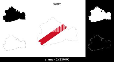 Set di mappe dei contorni vuote Surrey Illustrazione Vettoriale