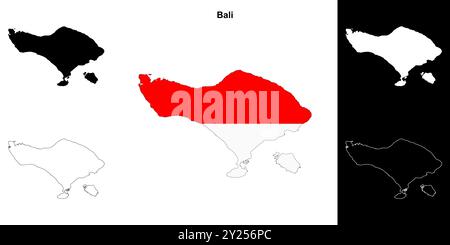 Set di mappe della provincia di Bali Illustrazione Vettoriale