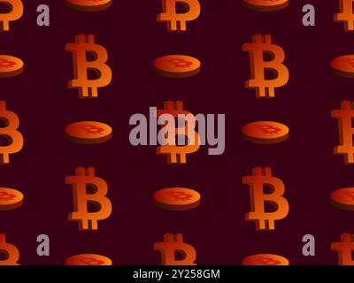 Monete 3d e simbolo Bitcoin senza cuciture. Moneta di criptovaluta in stile isometrico. Trading di criptovalute. Sfumatura colorata. Design per carta da parati, striscioni Illustrazione Vettoriale