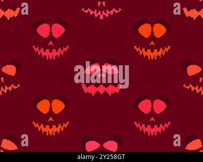 Motivo senza cuciture con il volto spaventoso di halloween in stile pixel art. Faccia di zucca spaventosa da pixel in stile grafico retrò a 8 bit dei giochi degli anni '80. Design per wallpape Illustrazione Vettoriale