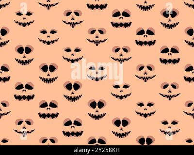 Motivo senza cuciture con il volto spaventoso di halloween in stile pixel art. Faccia di zucca spaventosa da pixel in stile grafico retrò a 8 bit dei giochi degli anni '80. Design per wallpape Illustrazione Vettoriale