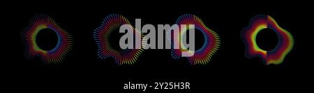 Set di spettro dell'equalizzatore delle onde sonore, onde audio circolari di radiofrequenza. Isolamento degli elementi di progettazione delle illustrazioni vettoriali Illustrazione Vettoriale