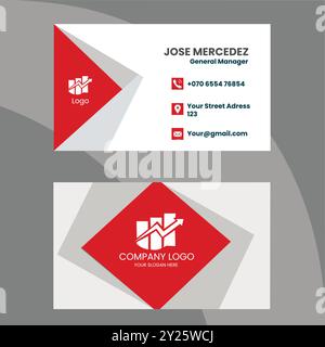 Elegante biglietto da visita professionale bianco e rosso con finiture di lusso, moderno design vettoriale su due lati per una sofisticata identità aziendale Illustrazione Vettoriale