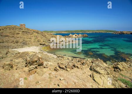 Cala Tamarells, Parc Natural de S'Albufera des Grau, Menorca, riserva della Biosfera, Isole Baleari, Spagna. Foto Stock