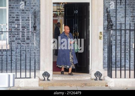 Londra, Inghilterra, Regno Unito. 9 settembre 2024. La baronessa LAWRENCE di Clarendon lascia Downing Street al 10 di Downing Street dopo il primo Annual Knife Crime Summit. (Credit Image: © Tayfun Salci/ZUMA Press Wire) SOLO PER USO EDITORIALE! Non per USO commerciale! Foto Stock