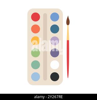 Vernici lucide in scatola con pennello. Strumenti di pittura, forniture d'arte. Illustrazione vettoriale Illustrazione Vettoriale