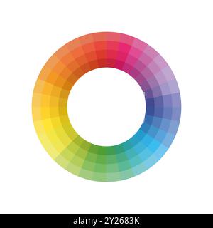 Una disposizione circolare mostra un vivace spettro arcobaleno con sfumature uniformi tra i colori. Questo design enfatizza l'armonia e la diversità dei colori in un formato semplice ma coinvolgente. Illustrazione Vettoriale