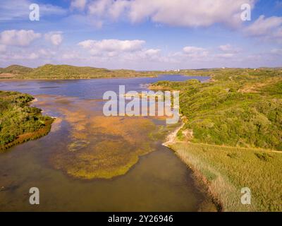 Vista aerea del Parco naturale S'Albufera des Grau, Minorca, Isole Baleari, Spagna. Foto Stock