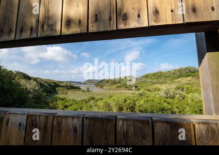 Punto panoramico, Parco naturale Albufera des Grau, Minorca, Isole Baleari, Spagna. Foto Stock