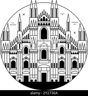 Icona del viaggio in Italia con il Duomo di Milano in linea con l'arte Illustrazione Vettoriale