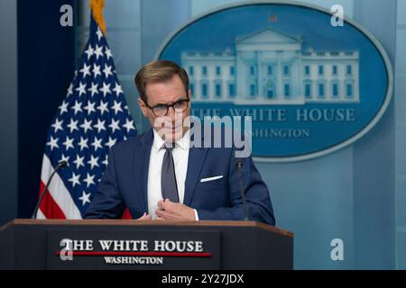 Washington, Stati Uniti. 9 settembre 2024. Il consigliere per le comunicazioni per la sicurezza nazionale della Casa Bianca John Kirby partecipa al briefing giornaliero alla Casa Bianca di Washington, DC, 9 settembre 2024. Credito: Chris Kleponis/Pool via CNP credito: Abaca Press/Alamy Live News Foto Stock