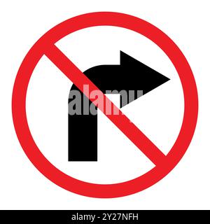 Nessun simbolo di svolta a destra, segnale stradale proibitivo, simbolo di cerchio barrato rosso con freccia rivolta verso destra Illustrazione Vettoriale