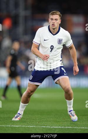 LUTON, Regno Unito - 9 settembre 2024: Liam Delap dell'Inghilterra durante la partita internazionale maschile Under-21 tra Inghilterra e Austria al Kenilworth Road Stadium (credito: Craig Mercer/ Alamy Live News) Foto Stock