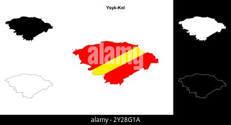 Set di mappe di contorno regione Ysyk-Kol Illustrazione Vettoriale