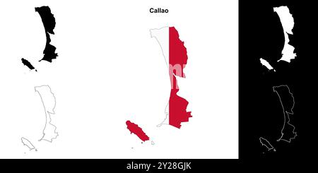 Set di mappe di contorno della regione Callao Illustrazione Vettoriale