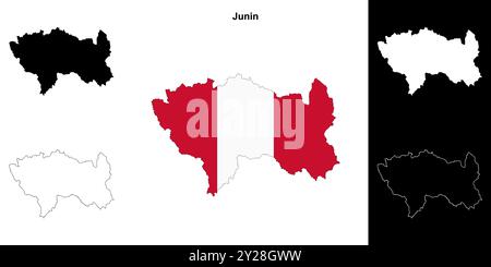 Set di mappe di contorno della regione di Junin Illustrazione Vettoriale