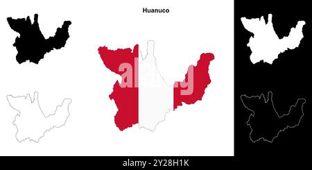 Set di mappe di contorno della regione di Huanuco Illustrazione Vettoriale