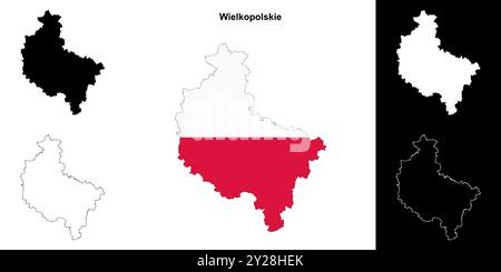 Set di mappe di contorno della provincia di Wielkopolskie Illustrazione Vettoriale