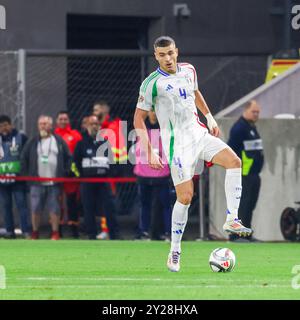 Budapest, Budapest, Israele. 9 settembre 2024. Alessandro Buongiorno (Italia) durante la prima partita della National League 09/09/2024 partita di calcio tra Israele e Italia allo stadio Bozsik Arena di Budapest. (Credit Image: © Fabio Sasso/ZUMA Press Wire) SOLO PER USO EDITORIALE! Non per USO commerciale! Foto Stock